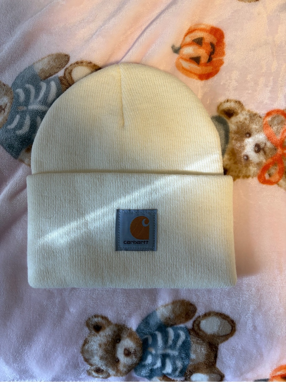 Carhartt Cream Beanie with Logo Patch